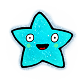 A blue, five-pointed cartoon star with wide eyes, a smiling mouth, and blushing cheeks twinkles with a light blue glow, perfect for any redition of Twinkle, Twinkle, Little Star.