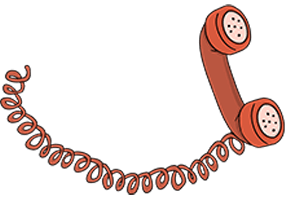 Illustration of a red corded telephone handset with a curly cord, inspired by the playful spirit of the childrens song If Youre Happy and You Know It.