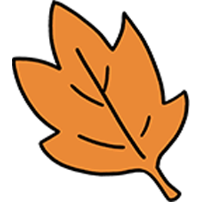 Simple illustration of an orange leaf with black outline and visible central vein.